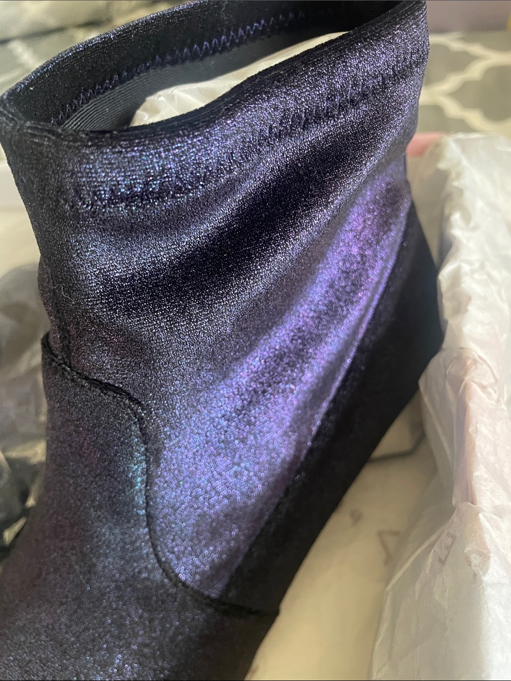 Katy Perry Collections Shimmery Purple Stretch Ankle Booties - Picture 2 of 8